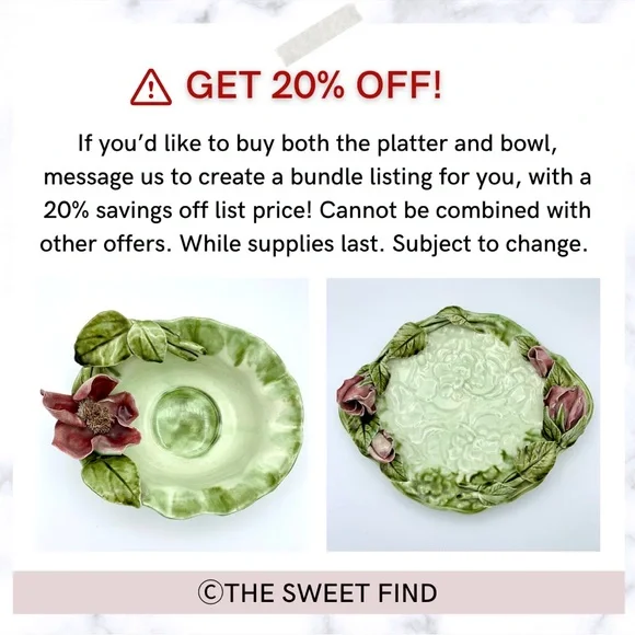 Vintage Majolica Pottery Platter 12” Green Leaves Pink Capodimonte Raised Roses - Picture 2 of 16